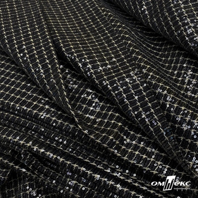 Ткань костюмная с пайетками, 100%полиэстр, 460+/-10 гр/м2, 150см #309 - цв. чёрный - купить в Ноябрьске. Цена 1 203.93 руб.