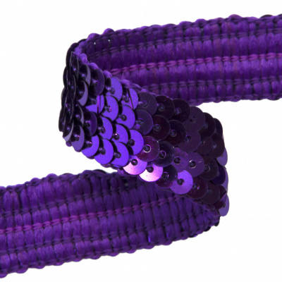 Тесьма с пайетками 12, шир. 20 мм/уп. 25+/-1 м, цвет фиолет - купить в Ноябрьске. Цена: 786.13 руб.