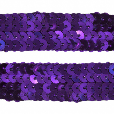 Тесьма с пайетками 12, шир. 20 мм/уп. 25+/-1 м, цвет фиолет - купить в Ноябрьске. Цена: 786.13 руб.