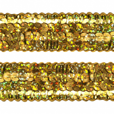 Тесьма с пайетками D16, шир. 20 мм/уп. 25+/-1 м, цвет золото - купить в Ноябрьске. Цена: 778.19 руб.